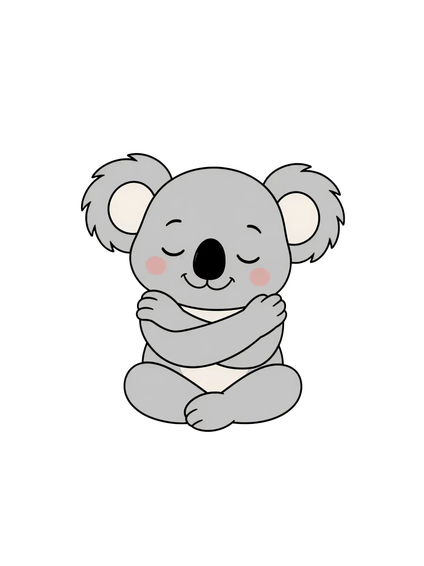 Illustration of a koala sitting cross-legged and hugging itself.