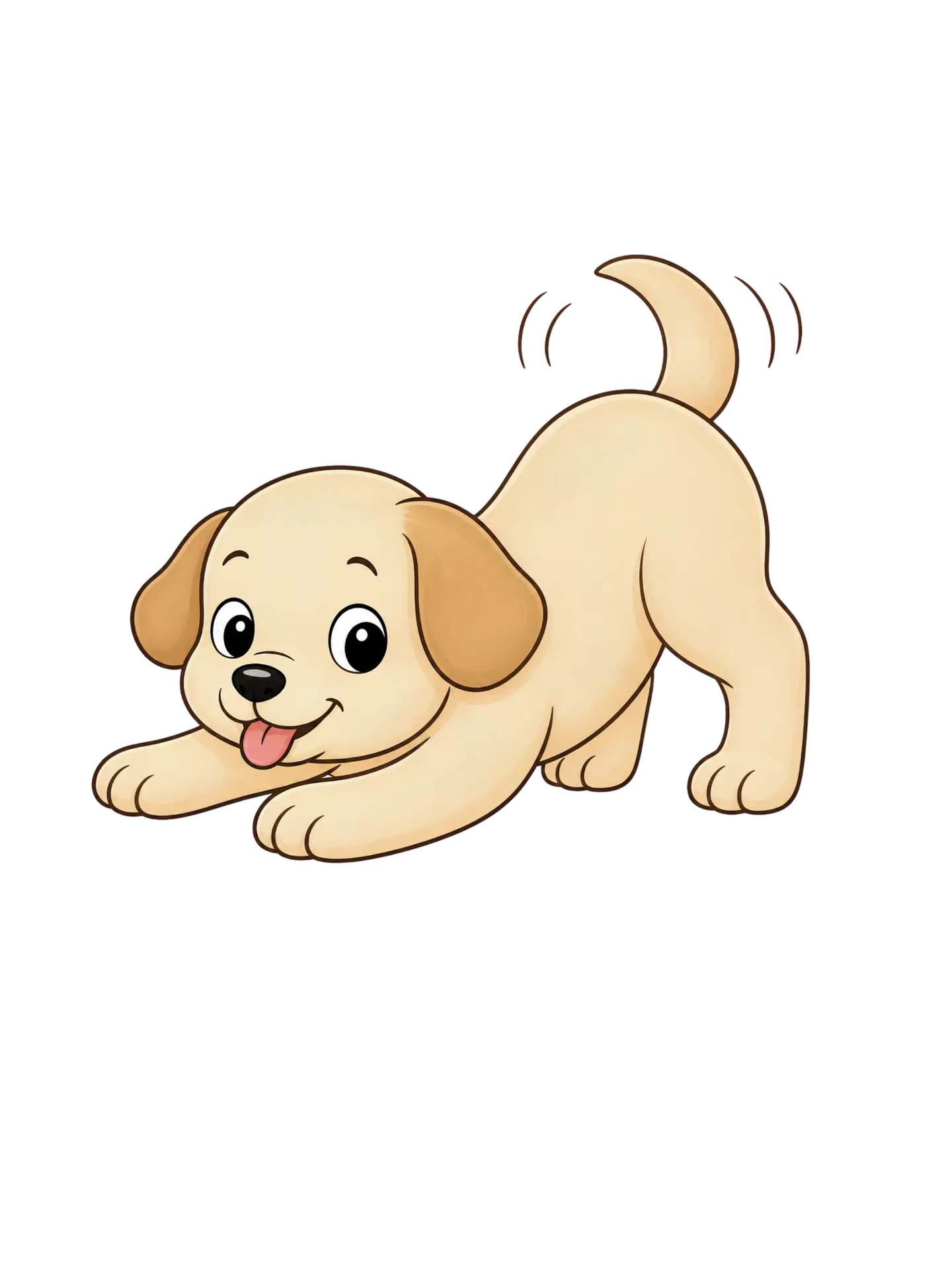 Illustration of a golden puppy in a playful downward-facing dog pose.