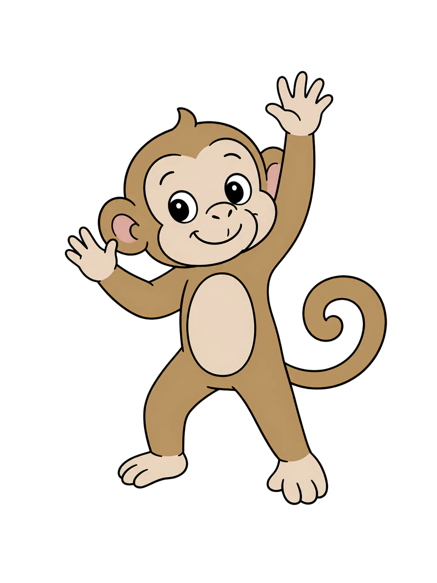 Illustration of a smiling monkey stretching one arm high overhead.